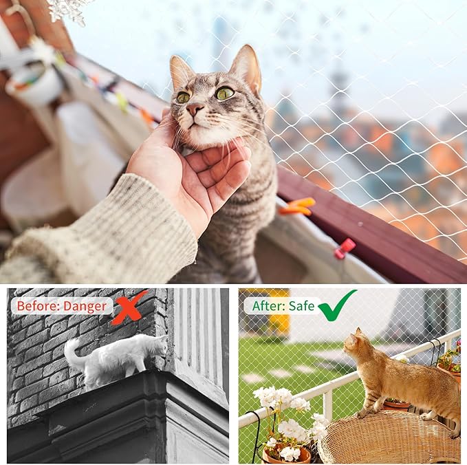 Cat Balcony Rail Net, 10 x 26 ft Cat Anti-Fall Netting Pet Balcony Mesh Fence Net Dog Fence Nets Black Nylon Pets Anti-Fall Mesh Fence