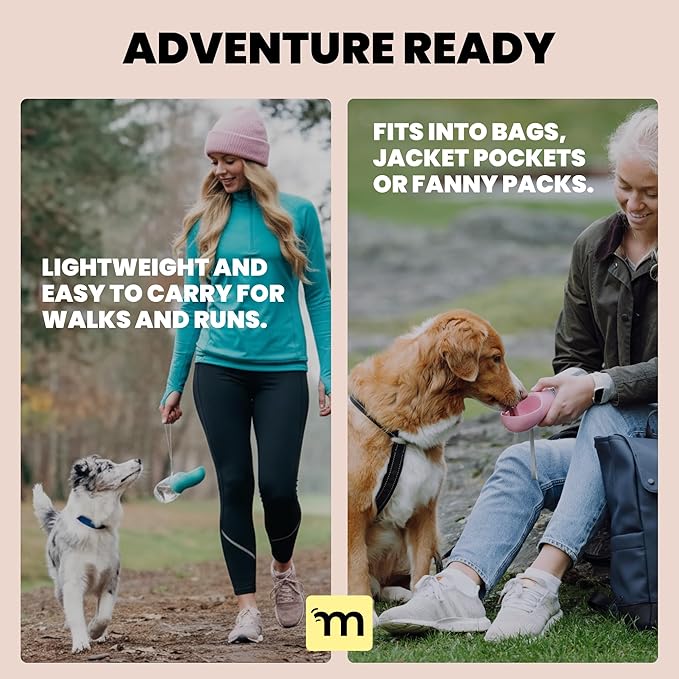 MalsiPree Dog Water Bottle Dispenser for Walks - 12 oz Navy Blue - Leak-Proof Lock & One-Hand Operation - On The Go Dog Water Dispenser- Pet Travel Bottle with Built-in Bowl, for Hiking & Travel