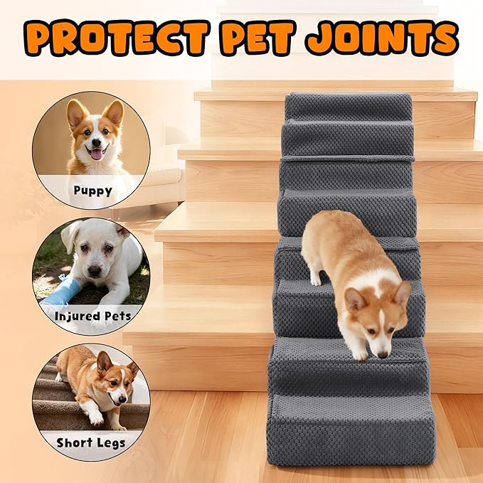 ROYALAY Stair Wedges for Small Dogs, Crystal Velvet Ramps for Dogs Over Stairs, Pet Ramp to Get on Bed with Strong Support for Injured & Aged Pets, 1 pcs