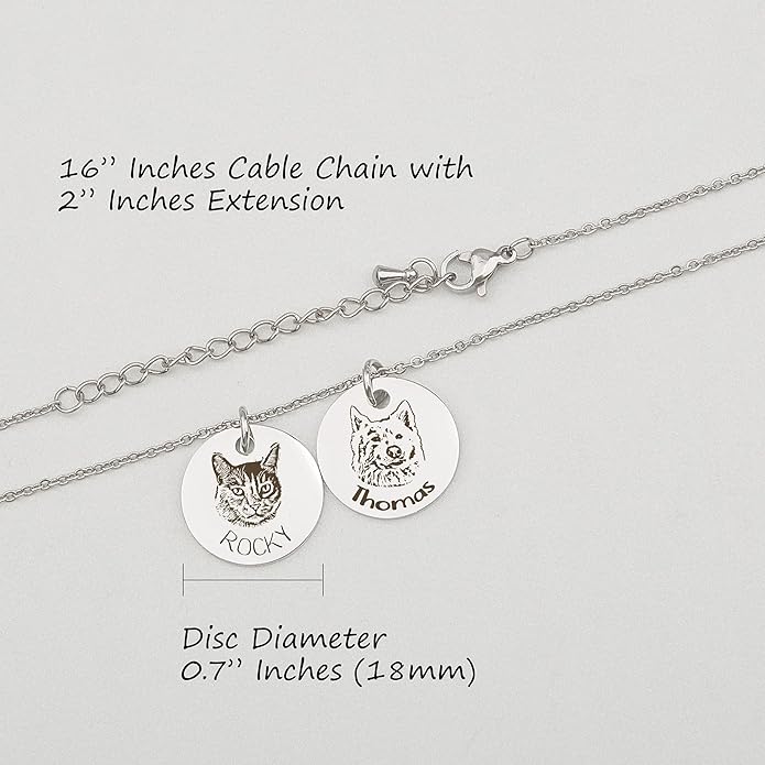 Anavia Personalized Pet Portrait Necklace, Handmade Memorial Jewelry Gift, Custom Round Disc Photo Engraved Necklace for Animal Lovers, Dog Mom, Dog Dad