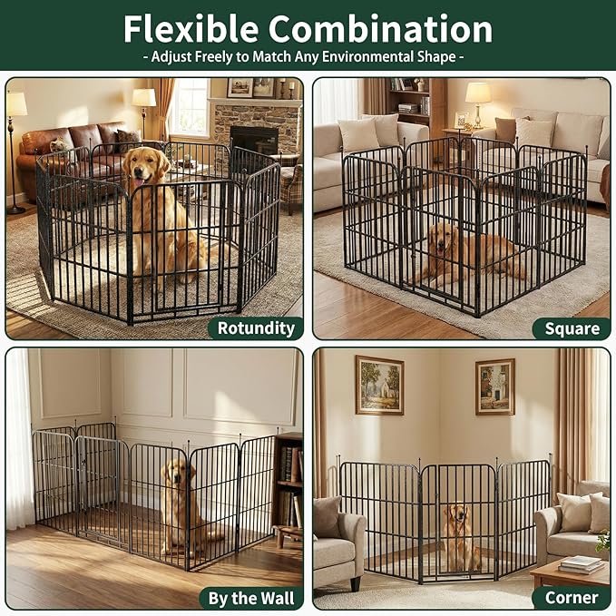 Metal Dog Playpen 40" 16 Panels with 2 Doors for Medium Large Dogs, Indoor Outdoor Exercise Pen for Yard RV Camping, Thickened Steel Tube, Gravity Lock & Ball Head Iron Rods