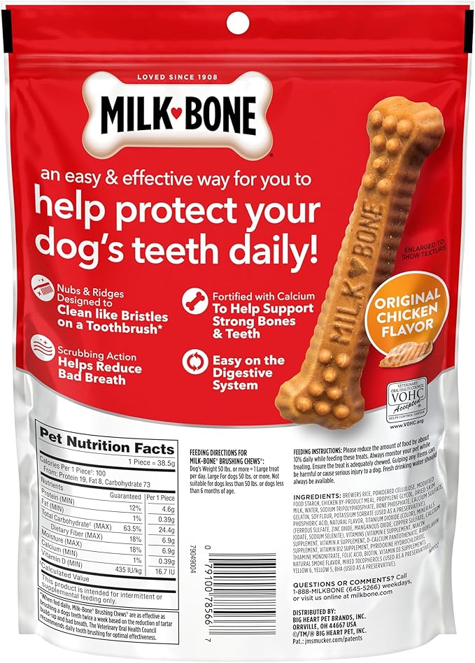 Milk-Bone Original Brushing Chews, 6 Large Daily Dental Dog Treats (Pack of 5) Scrubbing Action Helps Clean Teeth