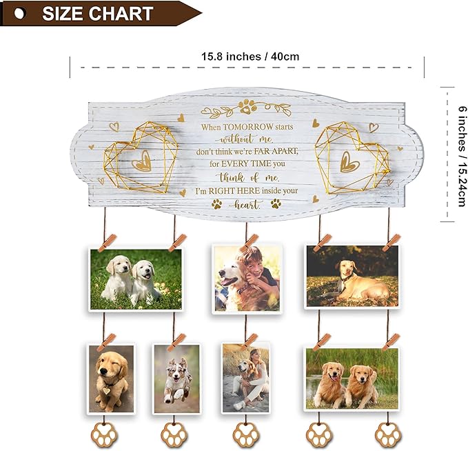 White Golden Memorial Picture Collage Board with Clips Twine and Paw Pendant - Bereavement Sympathy Grieving Gifts for Loss of Dog - House Wall decor for Dog Lover