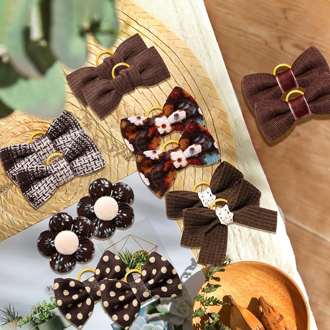 20pc Brown Small Dog Hair Bows - Mix Holiday Dog Hair Bows for Yorkie Puppies, Top Knot for Daily Use
