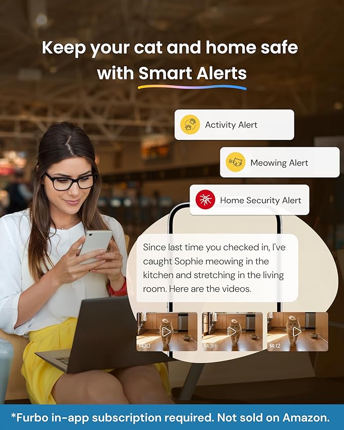 Furbo 360° Cat Camera + Mini 360° Cam [New Subscription Required at Setup] 2-Camera Bundle Nanny Subscription: Cat Safety Alerts, Pet Camera with Speaker, Phone App & Night Vision