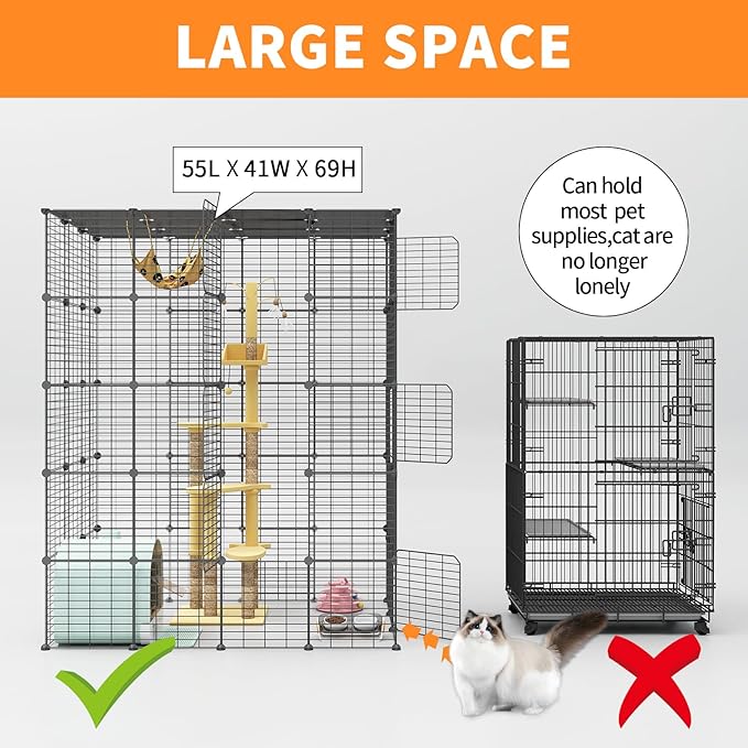 Oneluck 5-Tier Extra Large Cat Cages Indoor, 69 Inch Enclosure, Catio DIY Cat Playpen Detachable Metal Wire Kennels Cat Crate Exercise Place Ideal for 1-4 Cats(Without Platform)