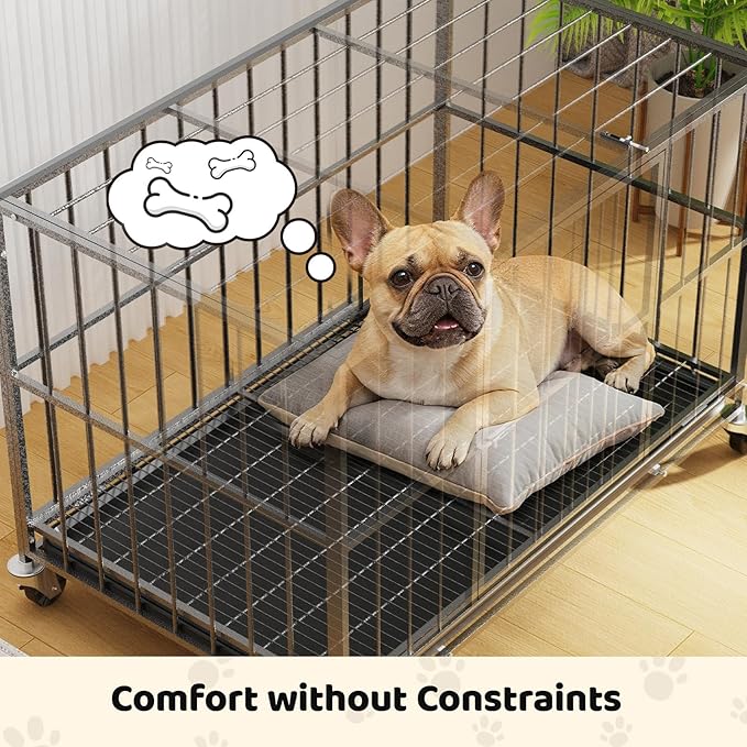 38 Inch Heavy Duty Dog Crate, Indestructible Escape-Proof Dog Kennel for High Anxiety Large Dogs, Strong Metal Pet Cage with Double Doors, Lockable Wheels & Removable Tray, XL XXL XXXL
