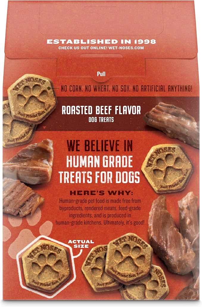 Wet Noses Organic Crunchy Dog Treats – All-Natural, Human-Grade, Non-GMO, Healthy Training & Delicious Snacks for Dogs, for All Dog Sizes & Breeds –Roasted Beef, 14oz (2 Pack)