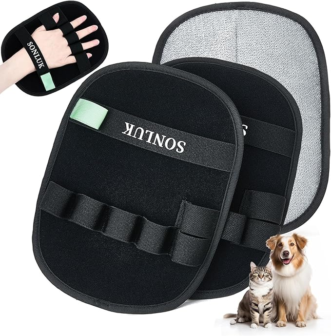 2PCS Pet Hair Removal Glove for Dogs&Cats,Upgraded 5-Finger Electrostatic Pet Hair Remover,Reusable Magic Brush Hair Remover Glove for Laundry,Carpets,Sofa Gaps and Car Seats(Black)