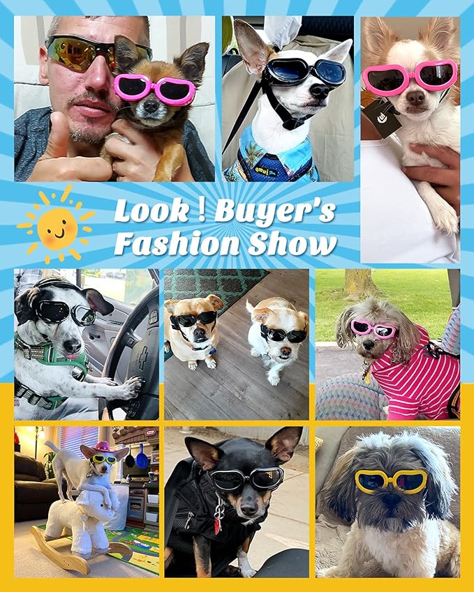 Lewondr Dog Sunglasses Small Breed, Dogs Goggles UV Protection Doggles for Small Dogs Doggie Eye Protection with Adjustable Strap Windproof Anti-Fog Sunglasses for Small Doggy