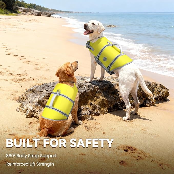 VIVAGLORY Rip Stop Dog Life Vest, Swimming Vest with Handle, Buoyancy for Doggy Puppy, Dog Life Jacket for Swimming & Boating, XXS, Yellow Grey
