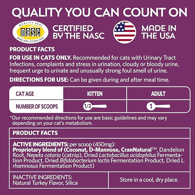 Meowbiotics Kitty P. Freely Cat Urinary Supplement, Cranberry for UTI & Kidney Support Powder Probiotics for Cats, Made in USA (30 Days)