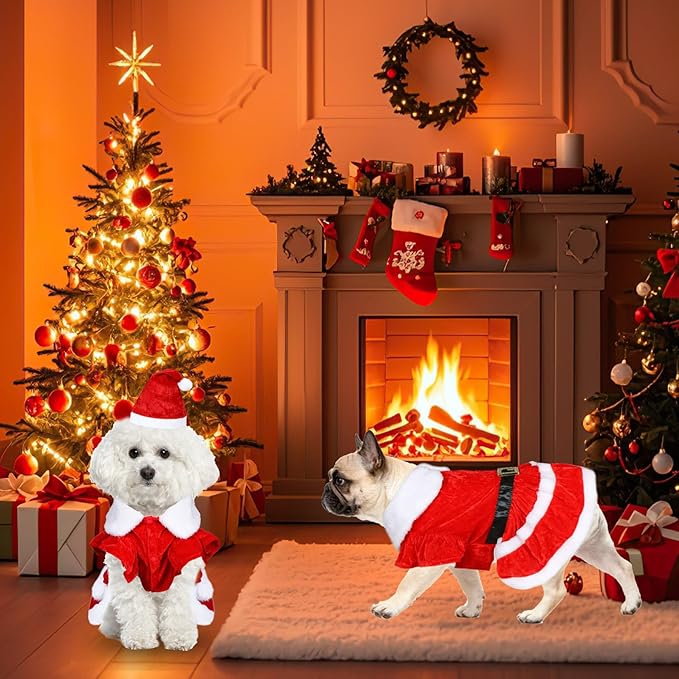 Dog Christmas Dress Santa Hat Dog Christmas Outfit Holiday Santa Costume Outfit Clothes for Small Medium Dogs (X-Large)