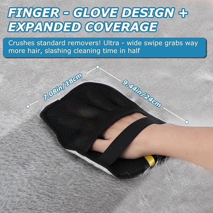 2Pcs Magic Brush Pet Hair Remover, Five-Finger Electrostatic Cat & Dog Hair Removal Gloves for Furniture, Couch, Carpet, Bedding, Reusable Cleaning and Grooming Mitts
