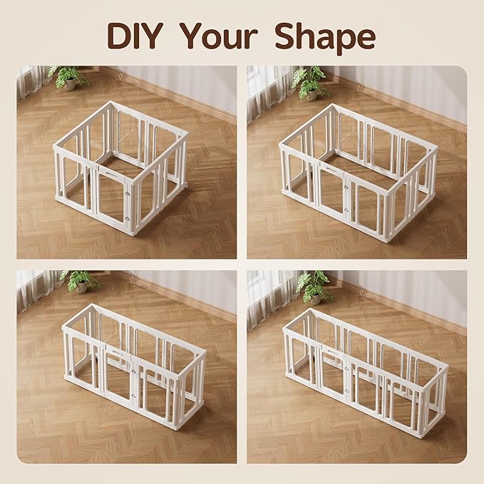 Jalove Dog Playpen Indoor, 24" H Plastic Dog Play Pen with Window, Clear Acrylic Pet Playpen for Puppy Cat Rabbit Ferret, Small Dogs Fence Crate Kennel, Whelping Cage (White, 10 Panels)