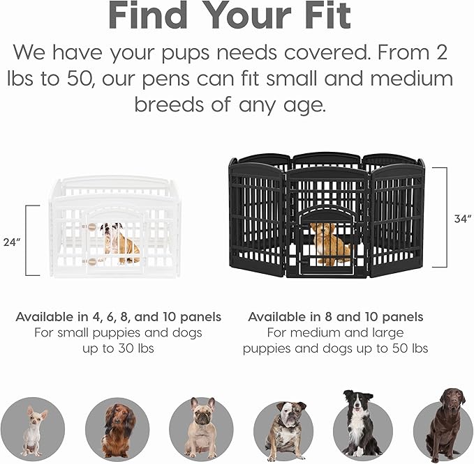 IRIS USA Dog Playpen Puppy Playpen Indoor – 24" 6-Panel Dog Playpen with Door, 61 x 61 x 24, Dog Play Pen Indoors for Puppies & Small Dogs, Plastic Pet Playpen, Indoor Dog Pen, White