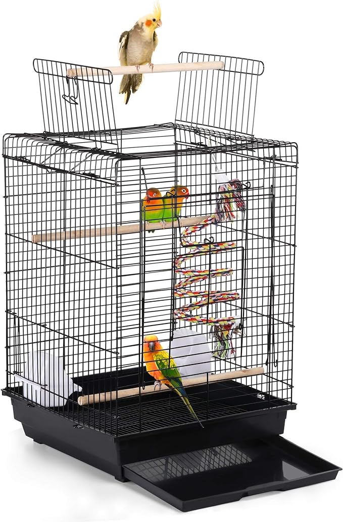 Yaheetech Open Play Top Travel Bird Cage for Conure Sun Parakeet Green Cheek Conure Lovebird Budgie Finch Canary, Small-Size Travel Portable