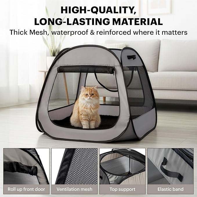 LAFYETTE. - US Based, Portable Cat Playpen, Trapezoidal Stable Design, Foldable Pet Tent for Indoor Outdoor Use, Cat Dog Play Enclosure, Kitten Puppy Kennel Crate, Pet House, Easy Setup, 33" x 26.5"