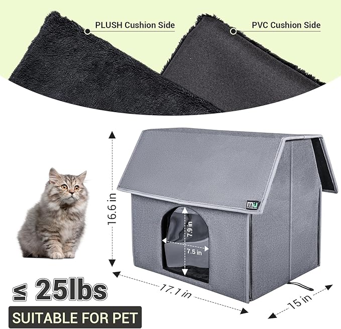 MIU Color Outdoor Cat House, Large Weatherproof Cat Houses for Outdoor Cats, Insulated Feral Cat Shelter with Removable Soft Mat, Easy to Assemble, 17.1" x 15" x 16.6" inch