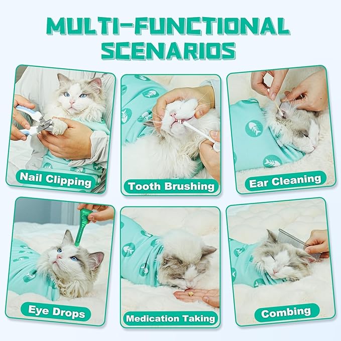 Supet Cat Wrap for Cutting Nails, 2026 Self-Adherent Cat Grooming Wrap, Anti-Escape Calming Cat Swaddle Wrap for Medicine, Nail Clipping, Teeth Brushing, Ear Cleaning