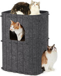 FUKUMARU Cat House for Indoor Cats, 23.62 Inch Large Cat Bed Cave Condo, 2-Storey Cozy Felt Covered Cats Tunnel Kitten Hideaway for Multicats, Scratch Resistant, Dark Grey