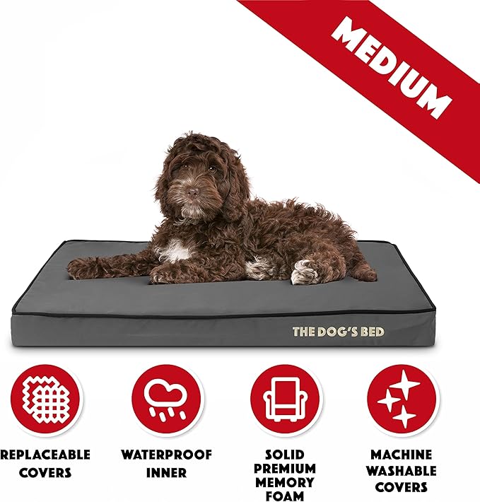 The Dog’s Bed Orthopedic Memory Foam Dog Bed Mattress, Oxford Fabric, Grey with Black Trim, Medium, 3-Inch