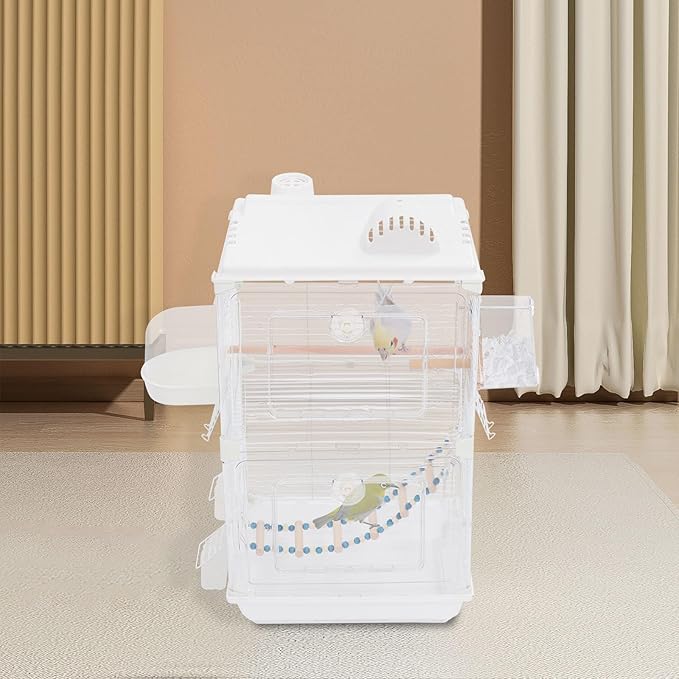 Two-Tier Bird Cage with Double-Door Design, 27.95in Roof Top Bird Cage, Parakeets Flight Parrot Cage, Medium Small Bird Cages for Their Beloved Birds, 15.74 * 11.02 * 27.95in