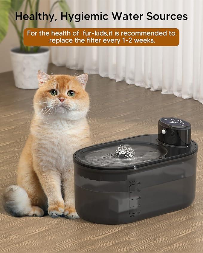 Wireless Cat Water Fountain Filters Set, 10 Filters & 2 Pre-Filter Sponges for 3L/101oz Automatic Water Pet Fountain