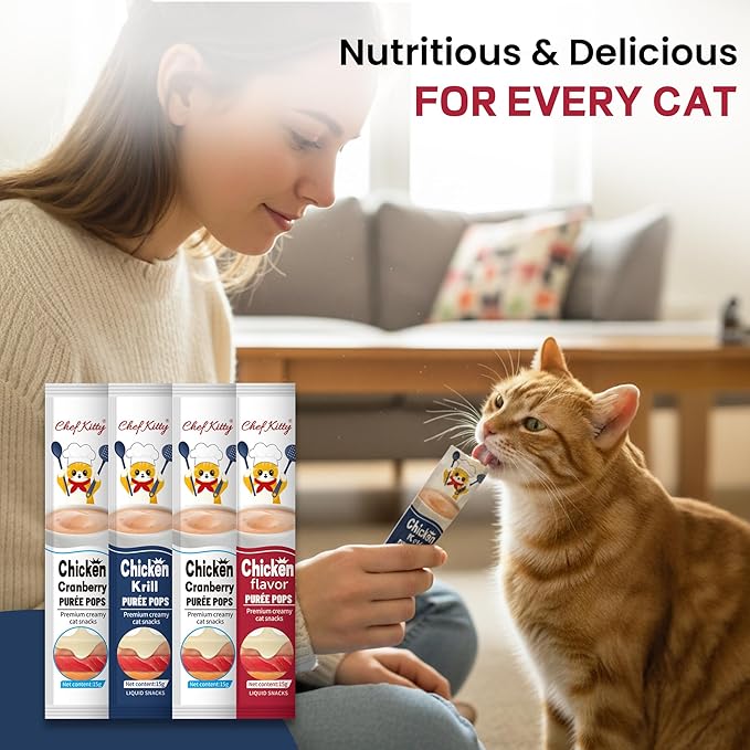 Cat Treats Lickable | Grain-Free Cat Food Toppers, High Protein | Creamy Puree Squeeze Ups with Vitamin E & Taurine, Digestible Formula | 0.5 oz. Each Tube, Chicken Mix Variety | 20 Tubes