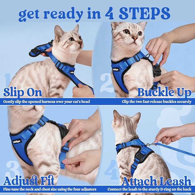 rabbitgoo Cat Harness and Leash for Walking, Escape Proof Soft Adjustable Vest Harnesses for Cats, Easy Control Breathable Reflective Strips Jacket, Navy Blue, XXS