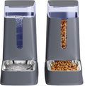 Cat Food Dispenser and Cat Water Dispenser Set with Stainless Steel Bowls Gravity Dog Feeder for Small Medium Big Cat Dog Pet Puppy Kitten, 1 Gallon x 2