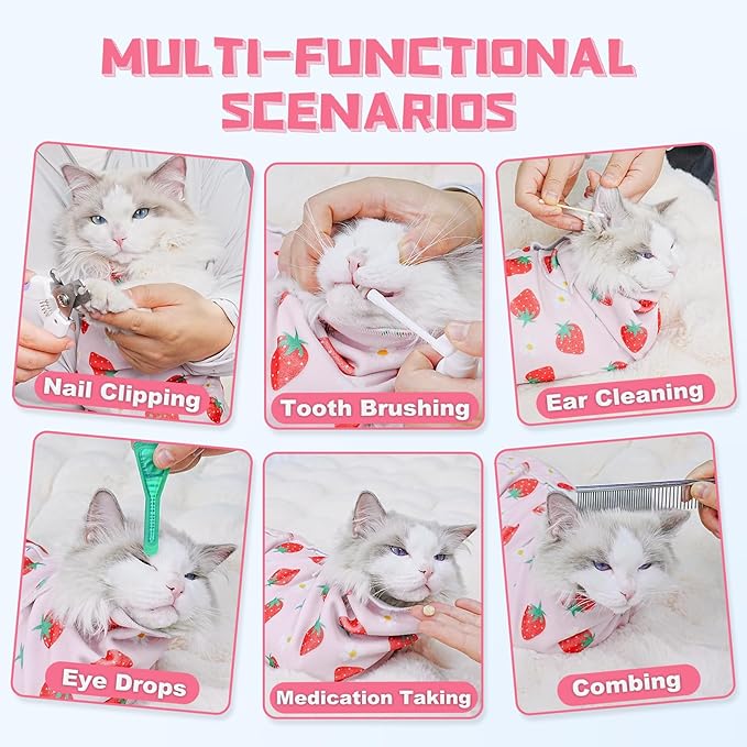 Supet Cat Wrap for Cutting Nails, 2026 Self-Adherent Cat Grooming Wrap, Anti-Escape Calming Cat Swaddle Wrap for Medicine, Nail Clipping, Teeth Brushing, Ear Cleaning