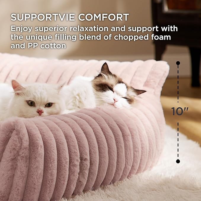 Bedsure ComfyFleece™ Cute Cat Couch for Pets - As Seen on TV on Good Day New York, Small Medium Dog Bed, Supportive Couch Bed for Small Dogs, 30 Inch, Blush Pink