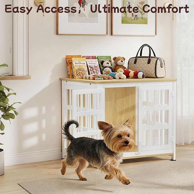 26'' Dog Crate Furniture Large Breed Dog Crate Dog Kennels for Inside Wooden Dog Crates End Table Heavy Duty Indoor Combination Cage for Medium to Large Dogs Oak