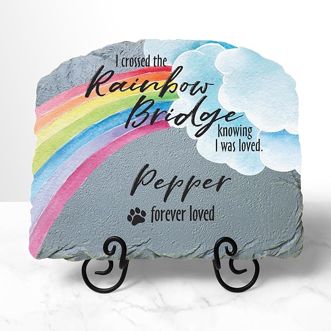Let's Make Memories Over The Rainbow Bridge Garden Stone - Pet Memorial - Sympathy Garden Marker