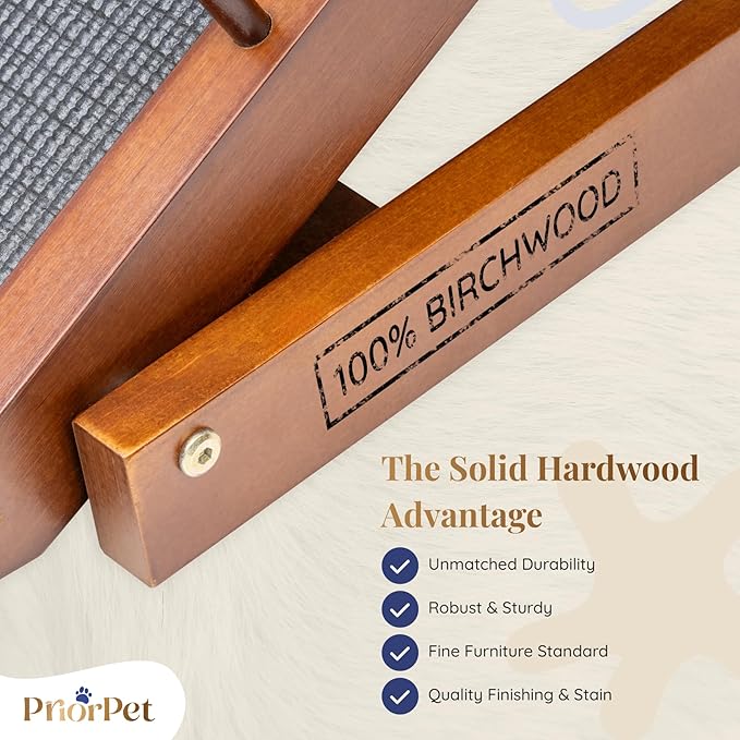 Dog ramp for Bed - PRIORPET Birchwood Adjustable Ramp for Dogs to Get on Bed: Dog ramps for High Beds up to 37 Inches – Foldable Ramp, Anti-Slip Grip & Safety Rails, Small Dogs Up to 120lbs – Walnut