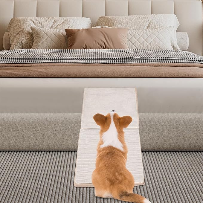 Split Ottoman Dog Ramp, 2-in-1 Foldable Lightweight Folding Pet Ramps Stairs, Dogs Ramp for Bed and Couch, for Small Animal, Small and Large Dog, Elderly Pet (Beige, 11.8 * 11.8 * 7.8in)