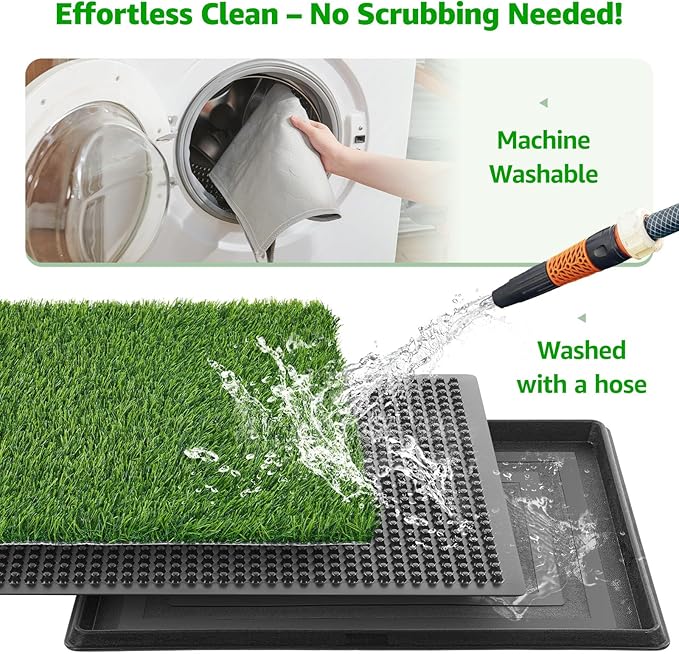 Portable Dog Grass Pad with Tray 20''x25'': Dog Litter Box with Artificial Grass Patch Bathroom Mat & Washable Pee Pad for Puppy Potty Training, Pet Loo Indoor Outdoor Use for Patio Balcony Apartment