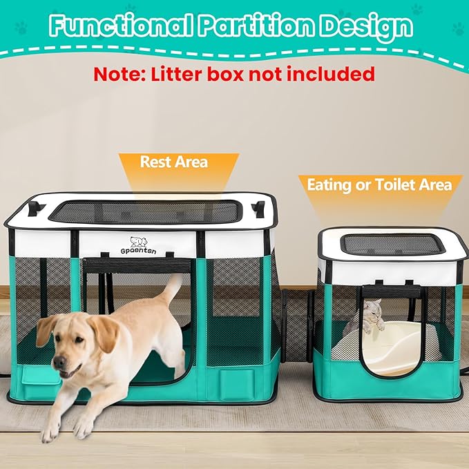 Portable Cat Pet Playpen, Foldable Cat & Small Dog Indoor/Outdoor Tent with Waterproof Base, Lockable Zippers, 600D Oxford 12-Rods 32"x24"x22" for Kitten Puppy