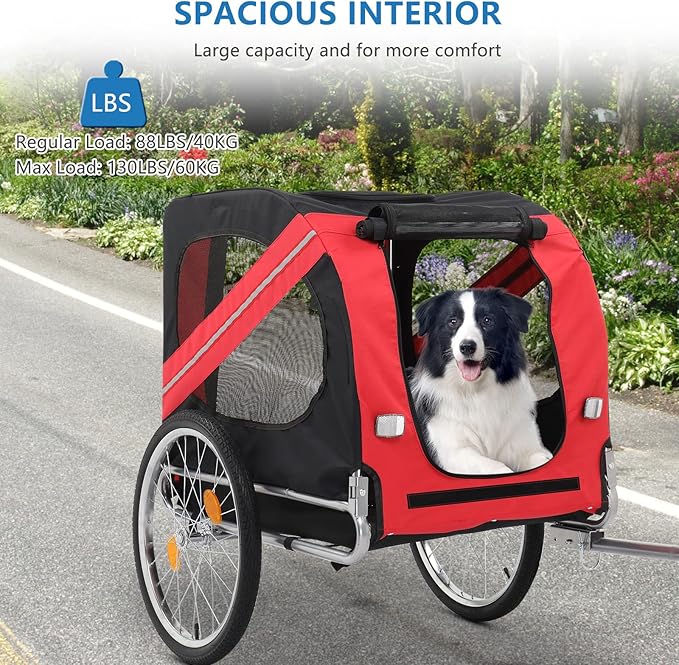 PEXMOR Dog Bike Trailer - Folding Pet Cart w/Universal Hitch, Cargo Carrier for Dog & Quick Release 20" Wheels & 3 Entrances