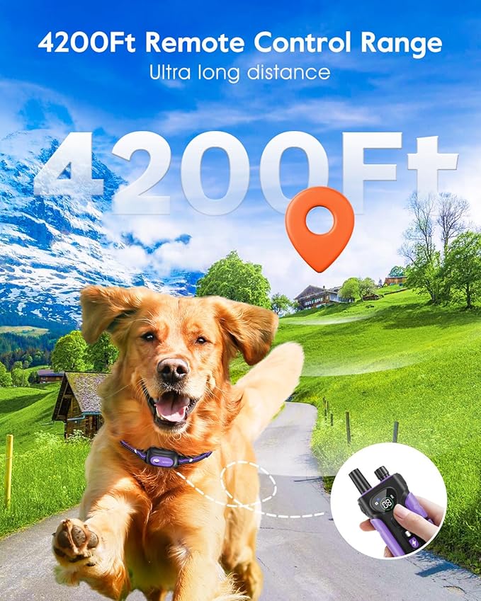 SLOPEHILL Dog Shock Collar,4200FT Dog Training Collar with Remote,IPX8 Waterproof E-Collar with Beep,Vibration,Shock,Flash Light,No Shock Mode,Electric Shock Collar for Small Medium Large Dog,Purple