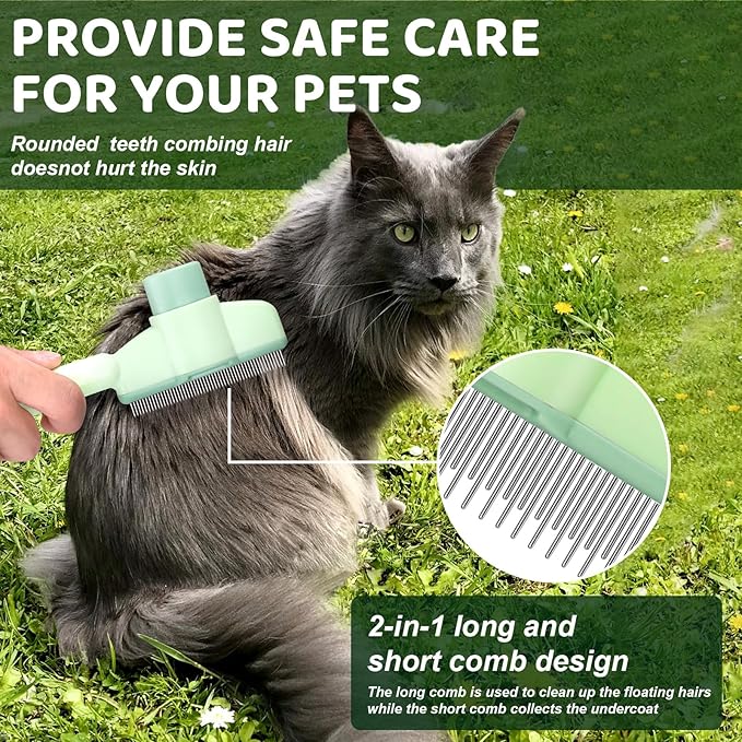 XANGNIER 2 Pcs Pet Hair Removal Comb One-Click Self-Cleaning Grooming Brush, De-Shedding Comb for Short & Long Hair, Pet Grooming Supplies for Cats & Dogs