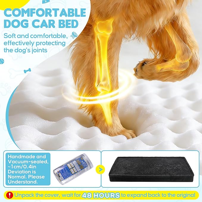 Dog Car Bed, Non-Slip Backseat Extender Pet Mat, Removable Washable Dog Bed for SUVs, Sedans & Trucks, Anti-Slip Travel Bed for Dogs, Easy Clean & Scratch-Proof & Comfort (Black, 56"Lx28.7"W×2"H)