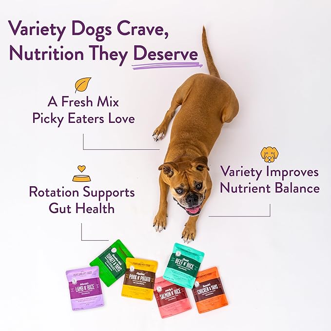 Portland Pet Food Company Fresh Dog Food Pouches - Human-Grade Topper Mix-Ins & Wet Pet Meals - Small & Large Breed Puppy & Senior Dogs - Gluten-Free Meal Toppers, Made in The USA - 12 Pack Variety