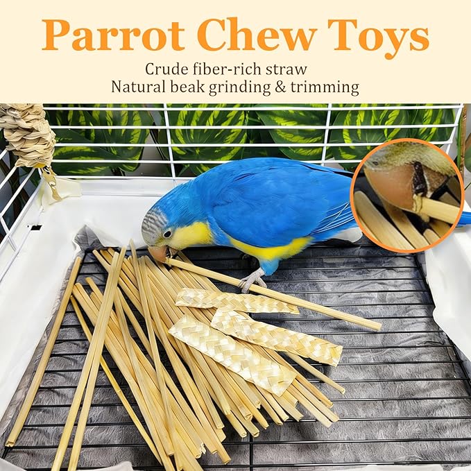 Hamiledyi Natural Bird Toys Foraging Parrot Shredding Toys Wheat Straw Chewing Toy for Cockatiel Lovebird Parakeet Budgie Small-Medium Birds (200 Pieces)