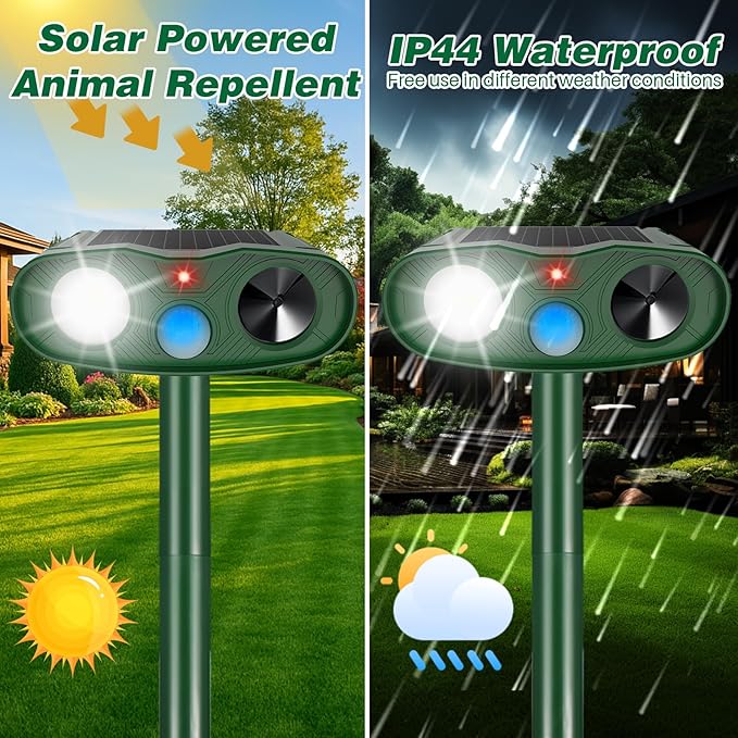 2026 Solar Sonic Racoon Fortress Pro Outdoor Cat Repellent, Ultrasonic Animal Repeller Squirrel Rabbit Deterrent with Motion Sensor&Flash Light to Scare Dog Skunk Out of Garden Yard Farm(4Pack)