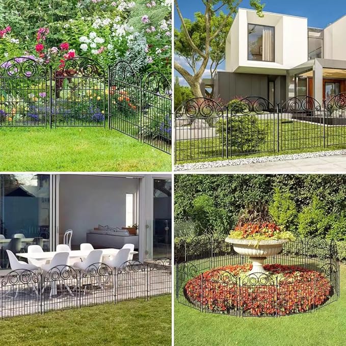 Tall Garden Fence Animal Barrier with Gate, 40 in(H) 8 Panels Garden Fences and Borders for Dogs, Dog Fence Outdoor for Yard, Total Length 17.5 Ft Metal Temporary Fencing│Patented