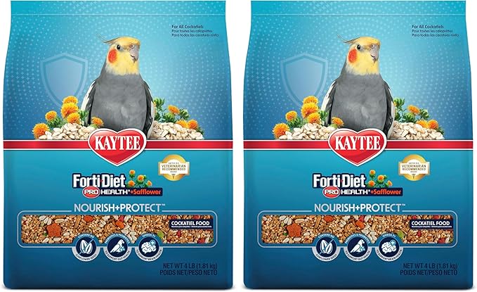 Kaytee Forti-Diet Pro Health Cockatiel Pet Bird Food with Safflower, 4 Pound (Pack of 2)