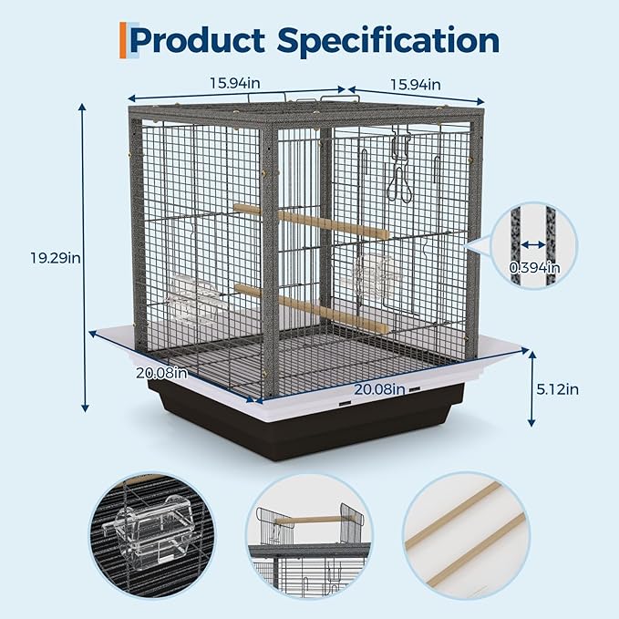 24 Inch Small Bird Cage with Stand, Medium Bird Carrier for Parakeets, Canaries, Lovebirds, Small Quaker, Cockatiels, Budgie, Green Cheek,Conure