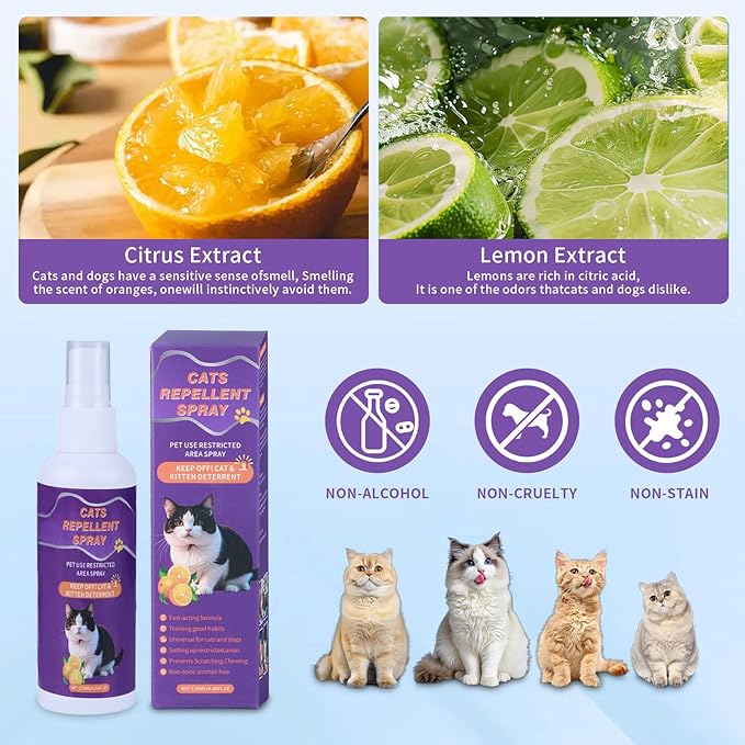 Cat Scratch Deterrent Spray, Cat Repellent Spray Indoor and Outdoor for Cat and Kitten, No Scratch Spray Training Aid for Furniture, Sofas, Rugs, Curtains - Non-Toxic, Alcohol-Free Formula